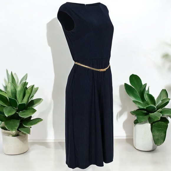 Ralph Lauren Women's Blue Cap Sleeve Wide-Leg Culotte Dress Jumpsuit w/ Pockets - Picture 4 of 16